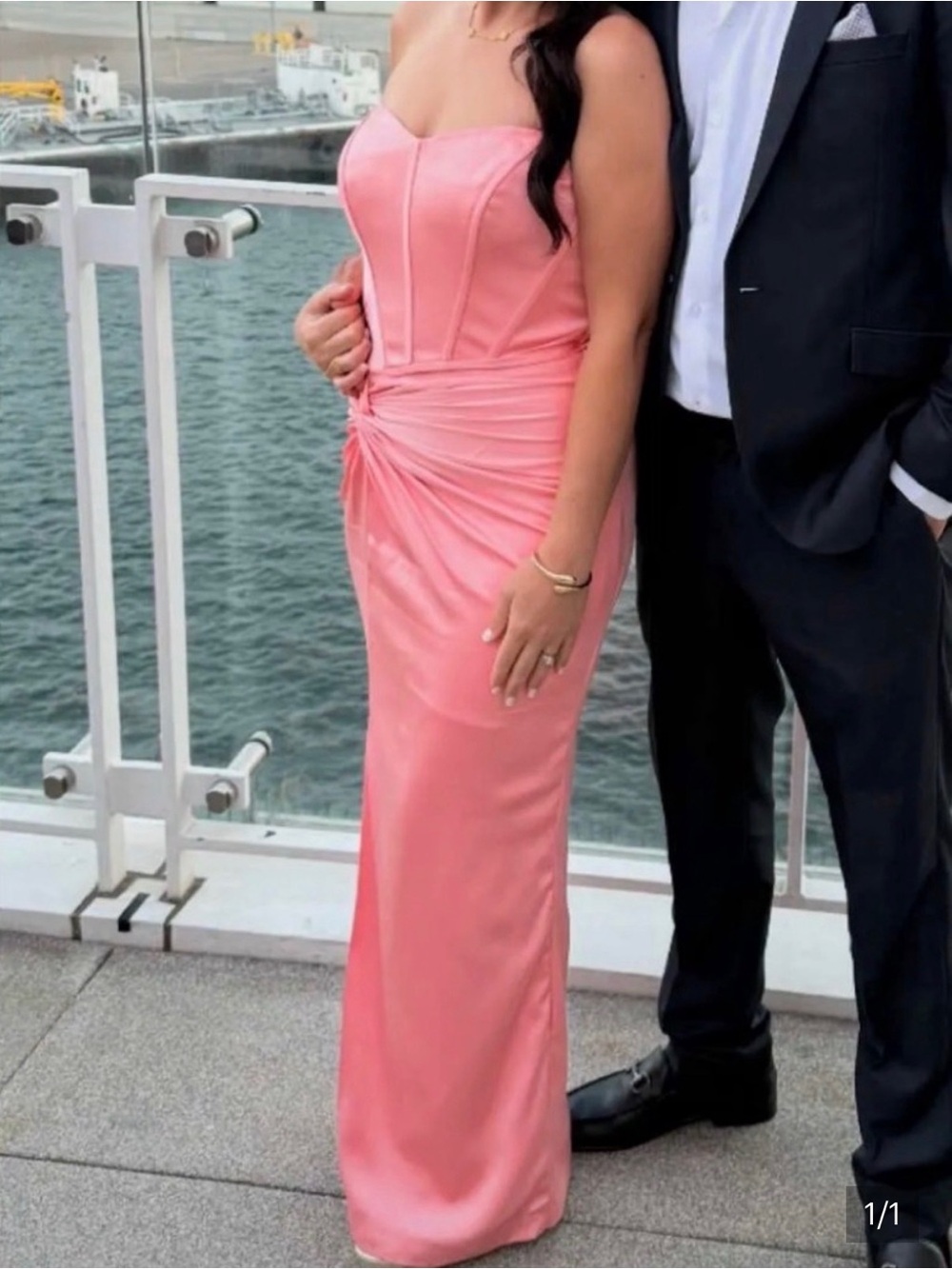 Strapless Pink Evening Gown - Elegant Ruched Front